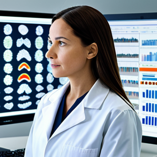 Home 15 정밀 의학의 진단 정확도 향상 전략 - Genomic Data Analysis**
"A scientist in a professional lab coat, analyzing genomic data on a comput...
