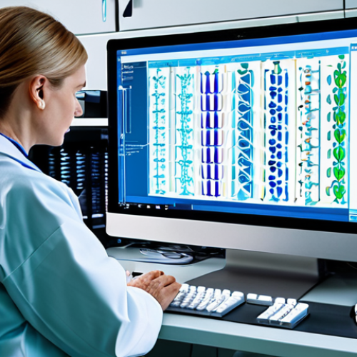 Home 4 정밀 의학과 종양의 개인화된 치료 - Genetic Testing for Cancer Treatment**
"A doctor in a professional lab coat reviewing a DNA sequenc...
